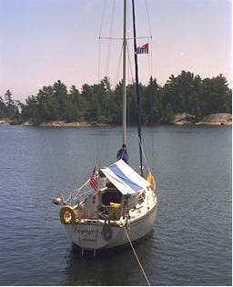 Photo: Voyager III in Bustards Island harbor 