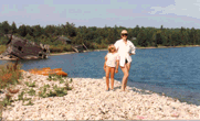 [Photo: Beach at Rattlesnake Harbour with ruins]