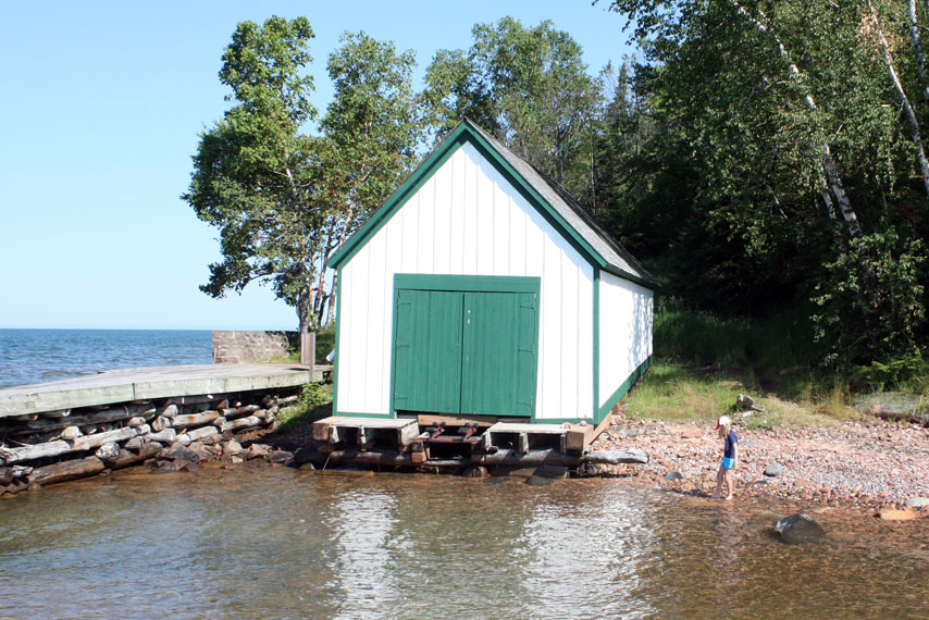 Photo: The boat house in small boat harbor at Devils Island, Apostle Islands, Lake Superior, Wisconsin.