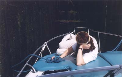 Photo: Chris on foredeck at lock