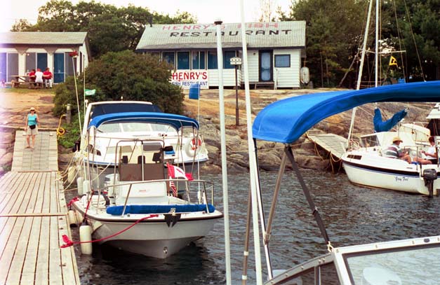 [Photo: Henry's Fish Restaurant seen from their docks.]