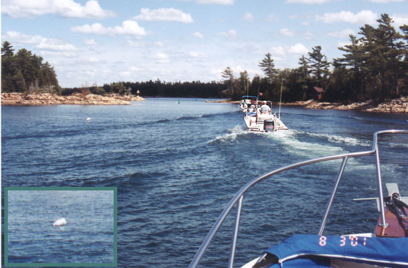 [Photo: Whalers approaching several floating aids to navigation; Small Craft Route, Georgian Bay]