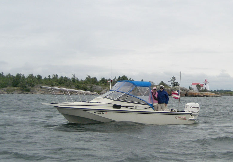 Photo: Chris Wilson and Jim Hebert aboard CONTINUOUSWAVE, near Pointe Au Baril, Ontario.