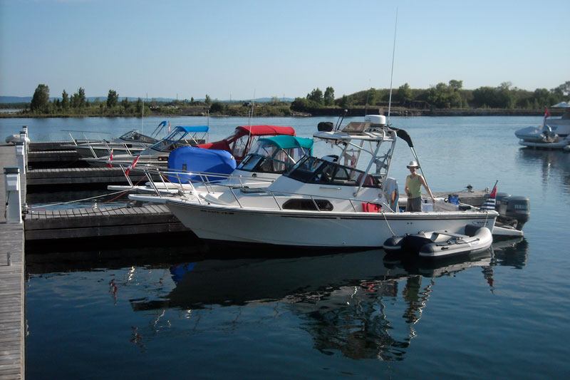 Photo: Boston Whaler boats at the dock, Little Current, Ontario.