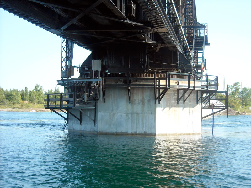 Photo: Close-up view of the repaired foundation of the swing bridge.