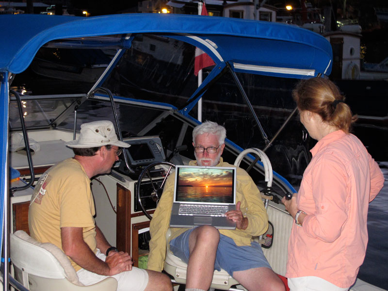 Photo: John Raby, Jim Hebert, Chris Wilson aboard CONTINUOUSWAVE in Tobermory, Ontario