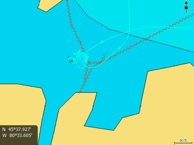 Plot: Track of CONTINUOUSWAVE in remote anchorage, Mennilly Island.