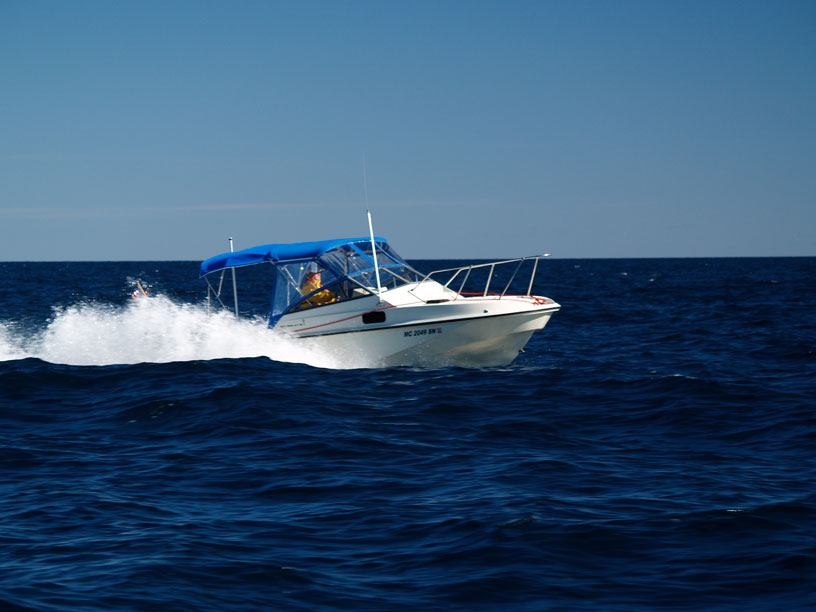 Photo: Boston Whaler boat in cross seas, Lake Superior.