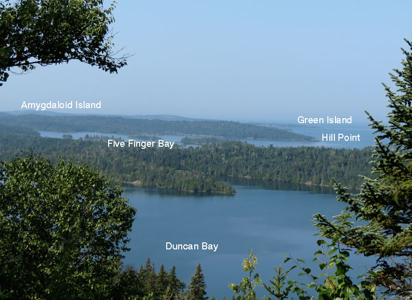 Photo: Annotated view from Lookout Louise, Isle Royale National Park, looking Southwest