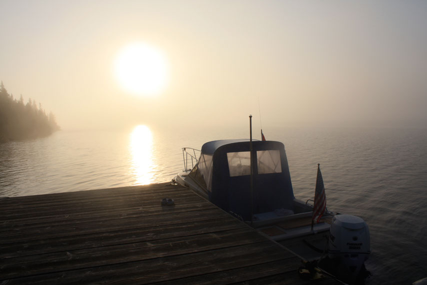 Photo: Silhoutte of boat in fog at Belle Isle, Isle Royale National Park.