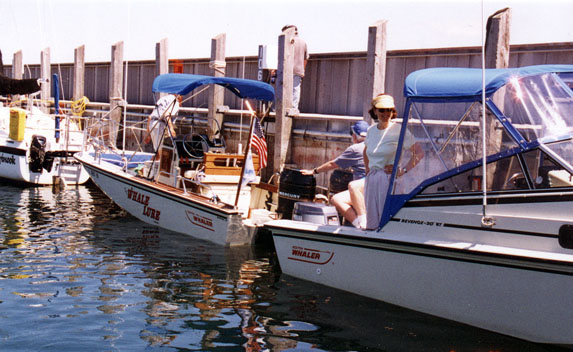 [Photo: T/T WHALE LURE and CONTINUOUSWAVE at dock in Northport.]
