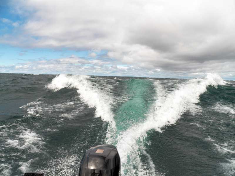 Photo: Waves astern in the North Channel of Lake Huron as seen from WALKABOUT, a 21-foot Boston Whaler