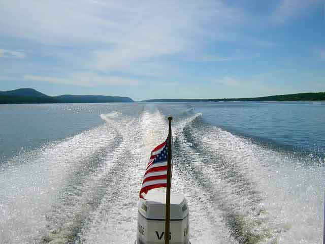 Photo: Looking over our transom at a long, straight wake.