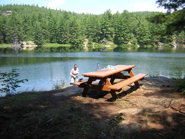Photo: Picnic table at lake.