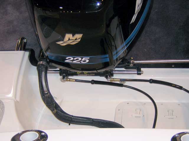 Photo: 2004 Boston Whaler 305 CONQUEST with Optimax 250 engine showing primer bulb installation