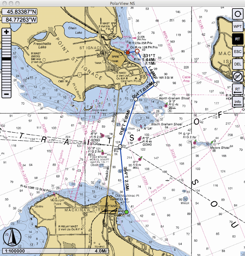 Chart screen capture showing route.