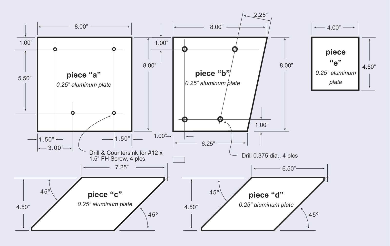 DWG: Unassembled aluminum pieces required for bracket