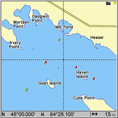 Screen capture Lowrance LMS-520c base map chart, Hessel