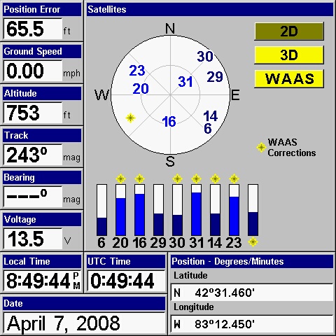 Screen capture Lowrance LMS-520c GPSr STATUS page