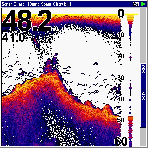 Screen capture Lowrance LMS-520c full screen SONAR simulation