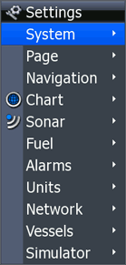HDS Settings menu