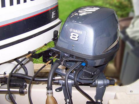 [Photo: View of transom showing full left turn position.]