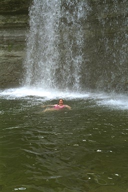 [Photo: Bridal Veil Falls, Chris swimming]
