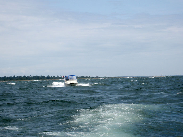 Photo: In confused seas and breakers at Hangdog Reef.