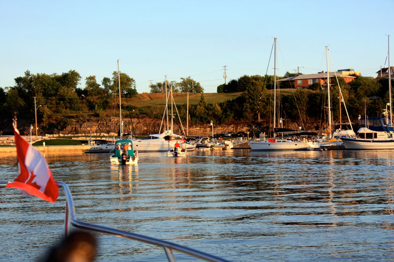 Photo: A group of Boston Whaler boats approach the docks at the Little Current town marina.