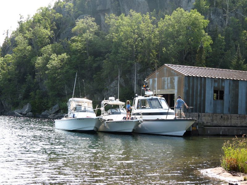 Photo: The small boathouse in the cove on Passage Island, Lake Superior.