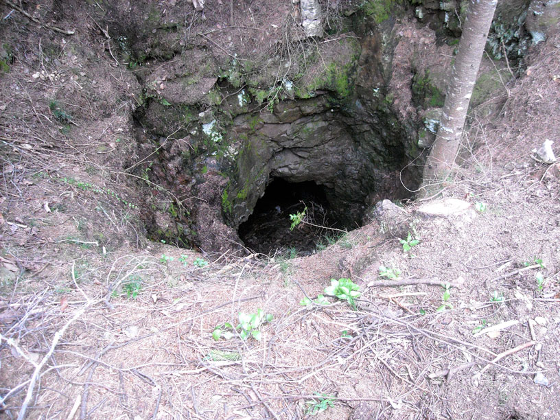 Photo: Open shaft to old copper mine at Minong Mine.
