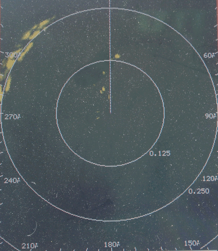 Photo: Plan position indicator display of RADAR on DEFIANCE.