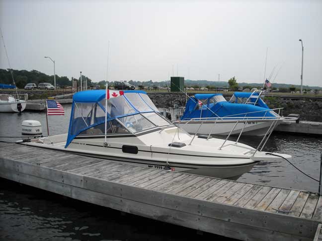 Photo: Blind River Marina docks with overcast sky and high winds.