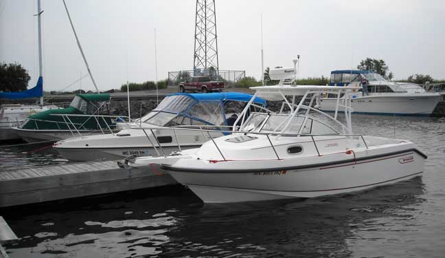 Photo: Blind River Marina docks with overcast sky and high winds.