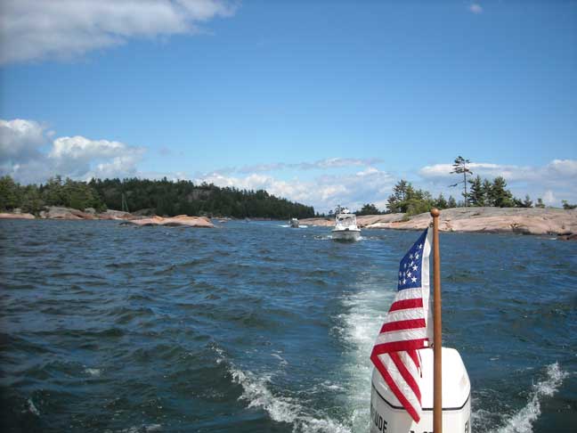 Photo: View from stern of CONTINUOUSWAVE during transit of western entrance to Benjamin Island area.