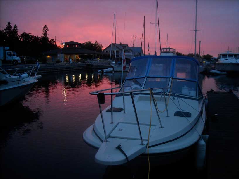Photo: View from dock of sunset and marina pavillion