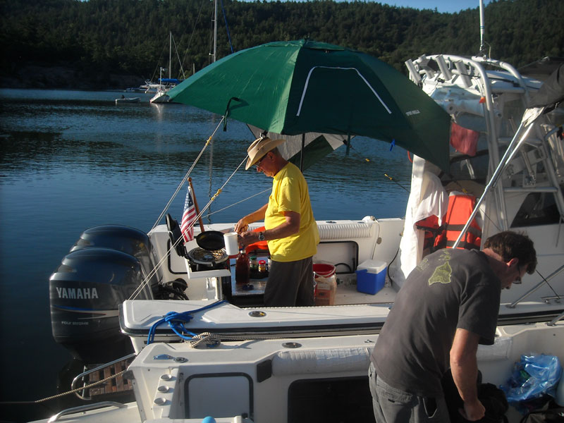 Breakfast preparation in boat cockpit