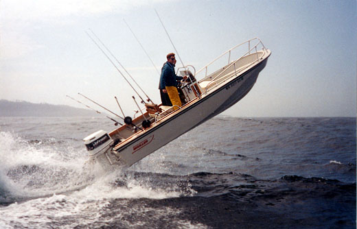 Photo: Whaler 18 Outrage airborne in large ocean waves