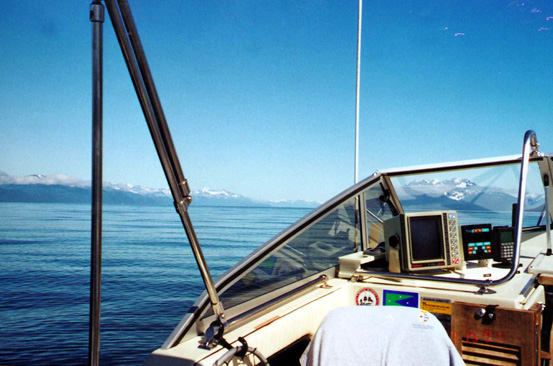 Photo: 1990 Boston Whaler 22-Revenge in Alaska's Lynn Canal, cockpit dashboard view