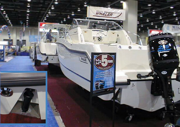 Photo: 2002 Boston Whaler 255 Conquest view from stern looking forward along sheer line