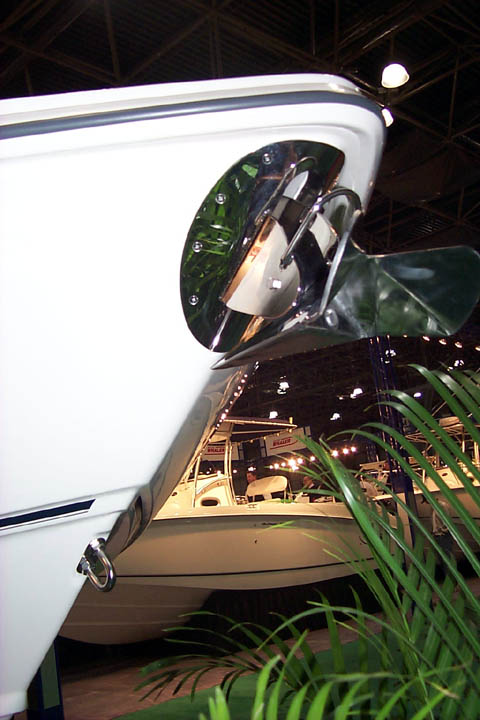 Photo: Boston Whaler 2003 32-Outrage at NYC Boatshow January, 2003; details of bow.