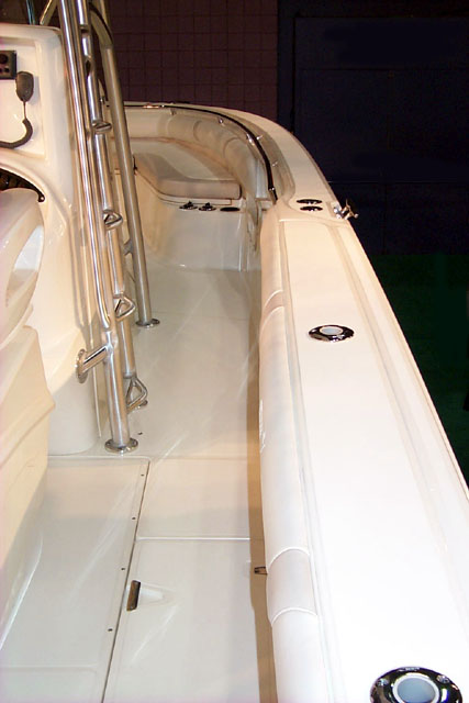 Photo: Boston Whaler 2003 32-Outrage at NYC Boatshow January, 2003; cockpit looking forward