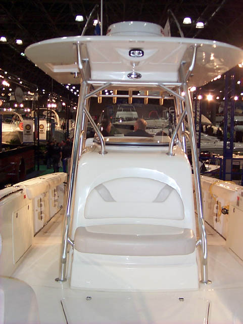 Photo: Boston Whaler 2003 32-Outrage at NYC Boatshow January, 2003. View of console from bow