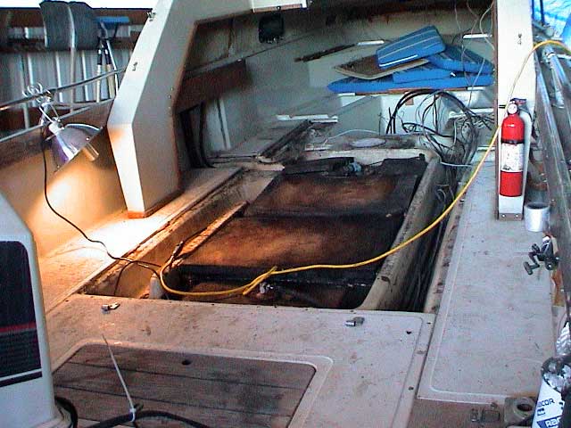 Photo: Boston Whaler 22-Revenge fuel top tank with foam sheet overlay