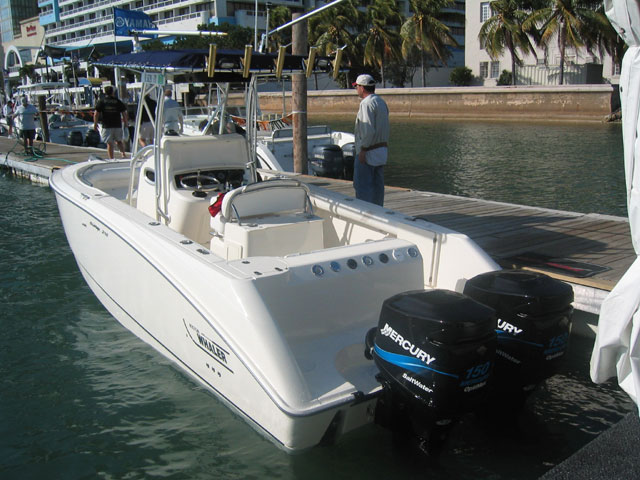 Photo: Boston Whaler 240-OUTRAGE model at Miami Boat Show; in water