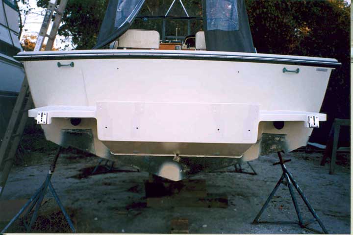 Photo: Stern view of new Stainless Marine bracket and transom Boston Whaler 27	