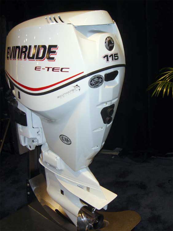 Photo: Evinrude E-TEC 115-HP outboard motor rear view