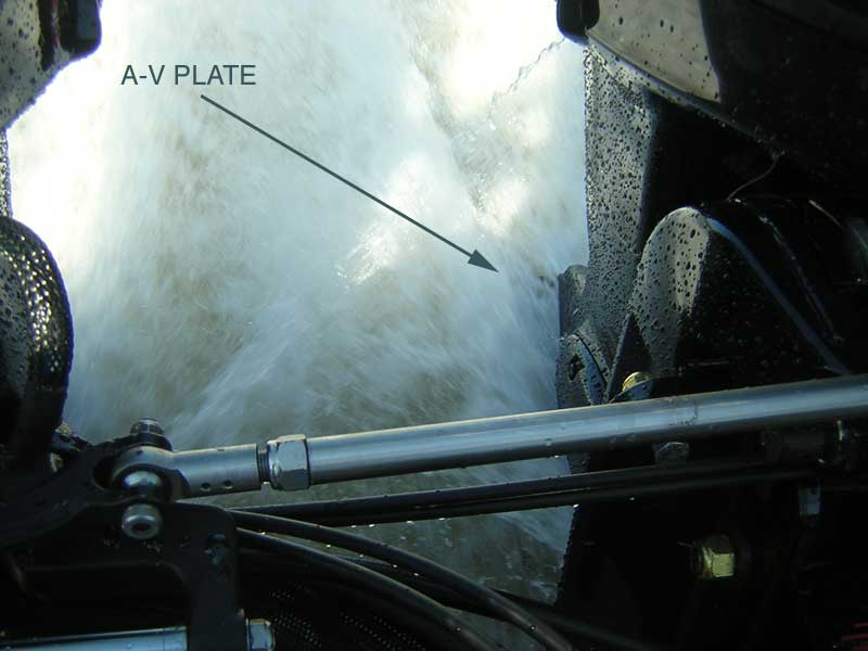 Photo: View of Anti-ventilation plate riding in water stream off engine and boat