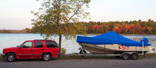 Image: Boat and Trailer in the Fall on Lake Huron shore, Carolyn Beach Ontario