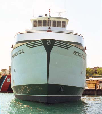 Image: Bow-on view of car ferry Emerald Isle